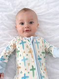 Watercolor Blue Crosses Bamboo Zippy