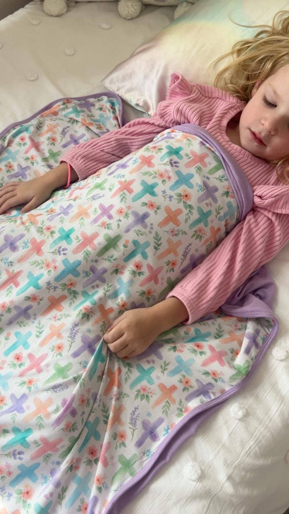 Purple Watercolor Cross Bamboo Blanket