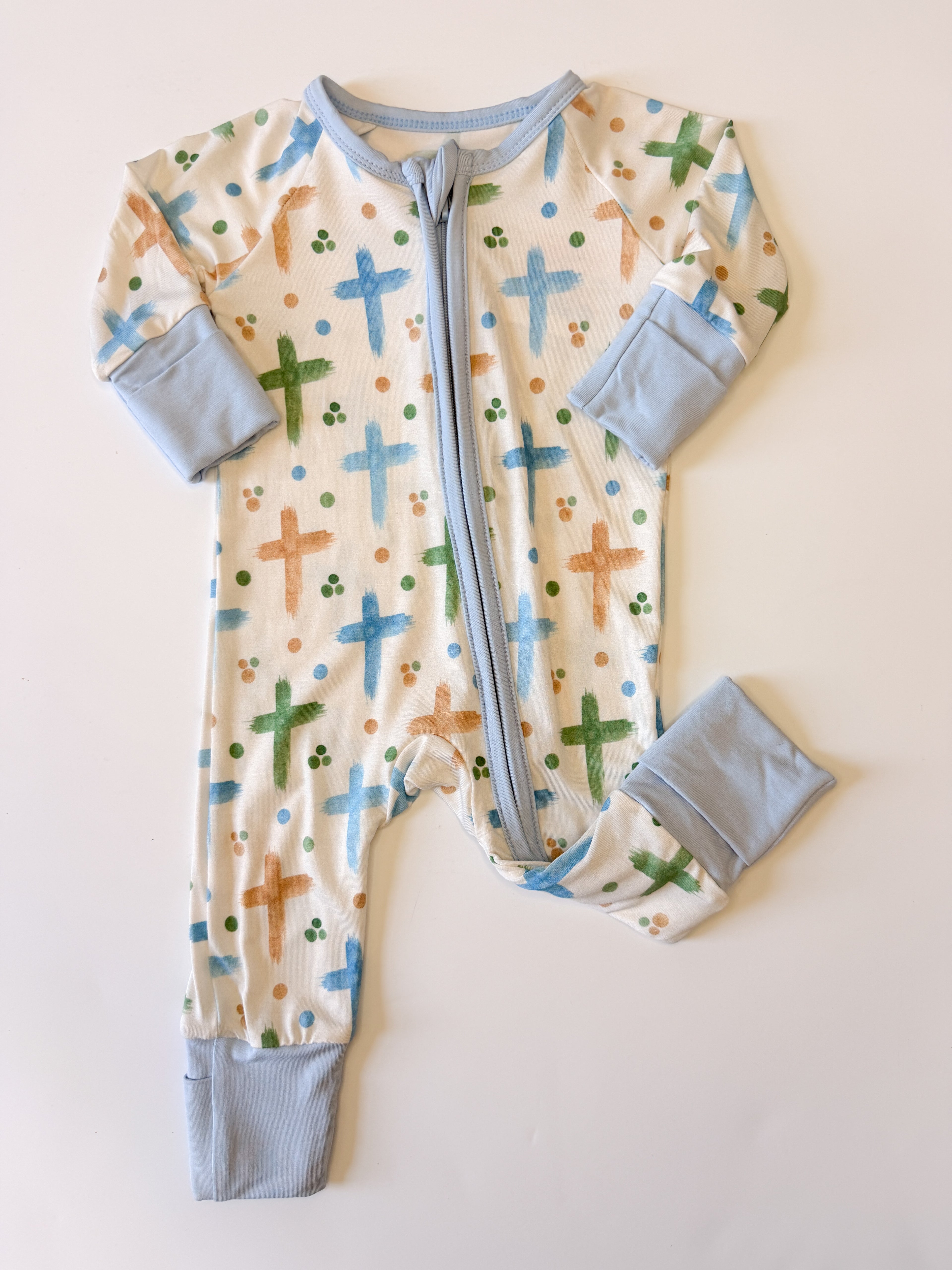 Watercolor Blue Crosses Bamboo Zippy