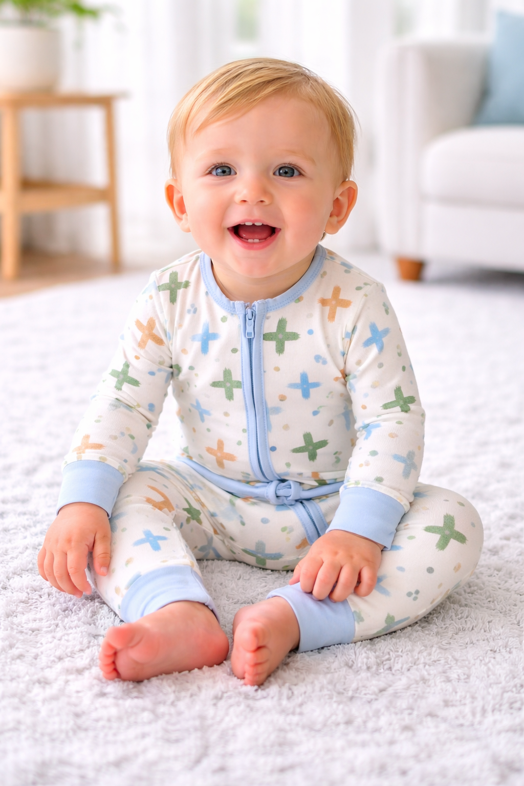 Watercolor Blue Crosses Bamboo Zippy